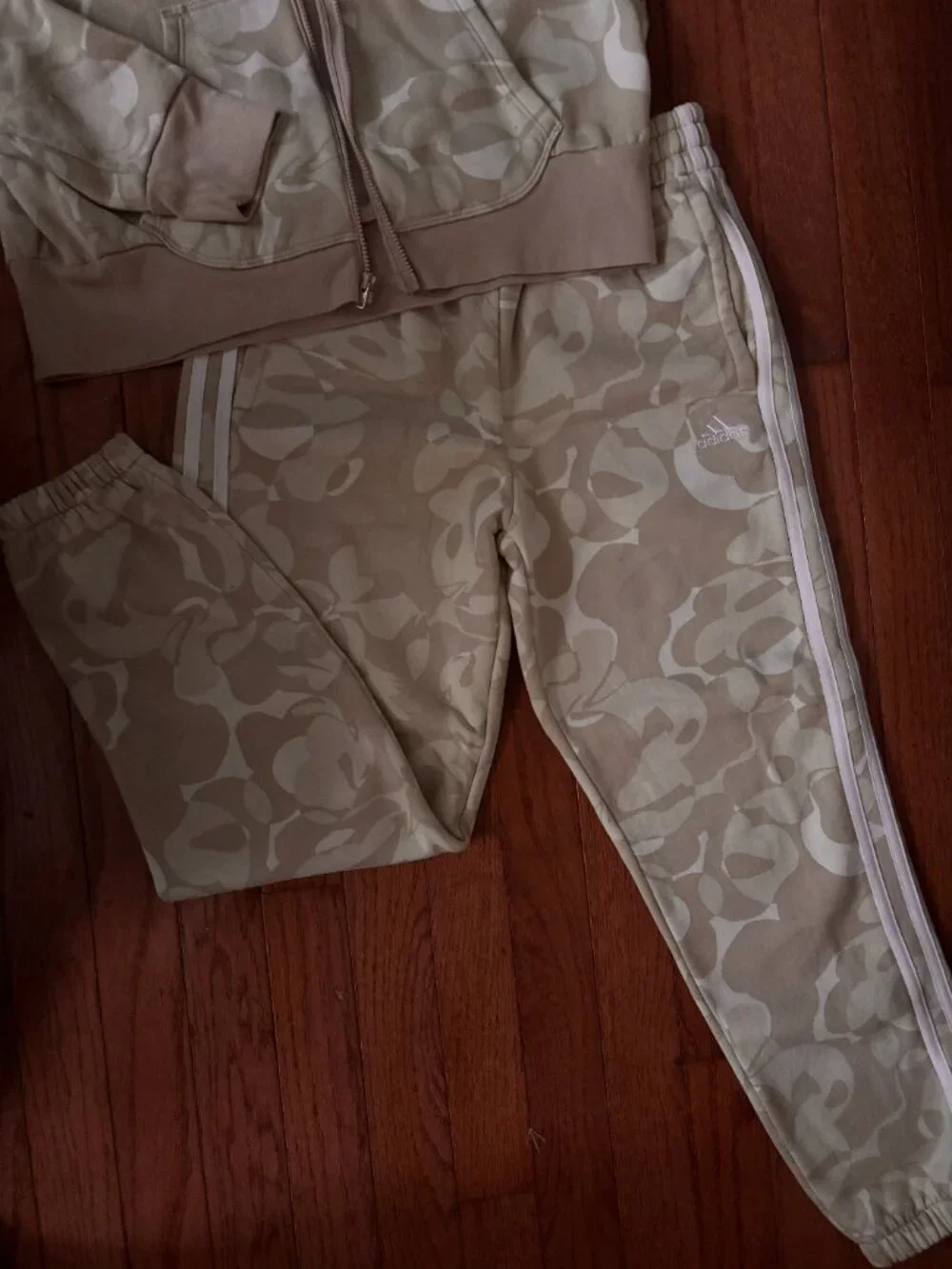 Adidas Girl's Loose Fit Abstract Print Zip-Up Hoodie & Jogger Tracksuit Set